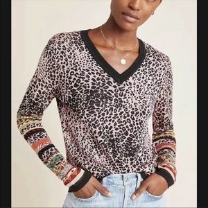 Anthropologie Animal Print V-Neck Sweater